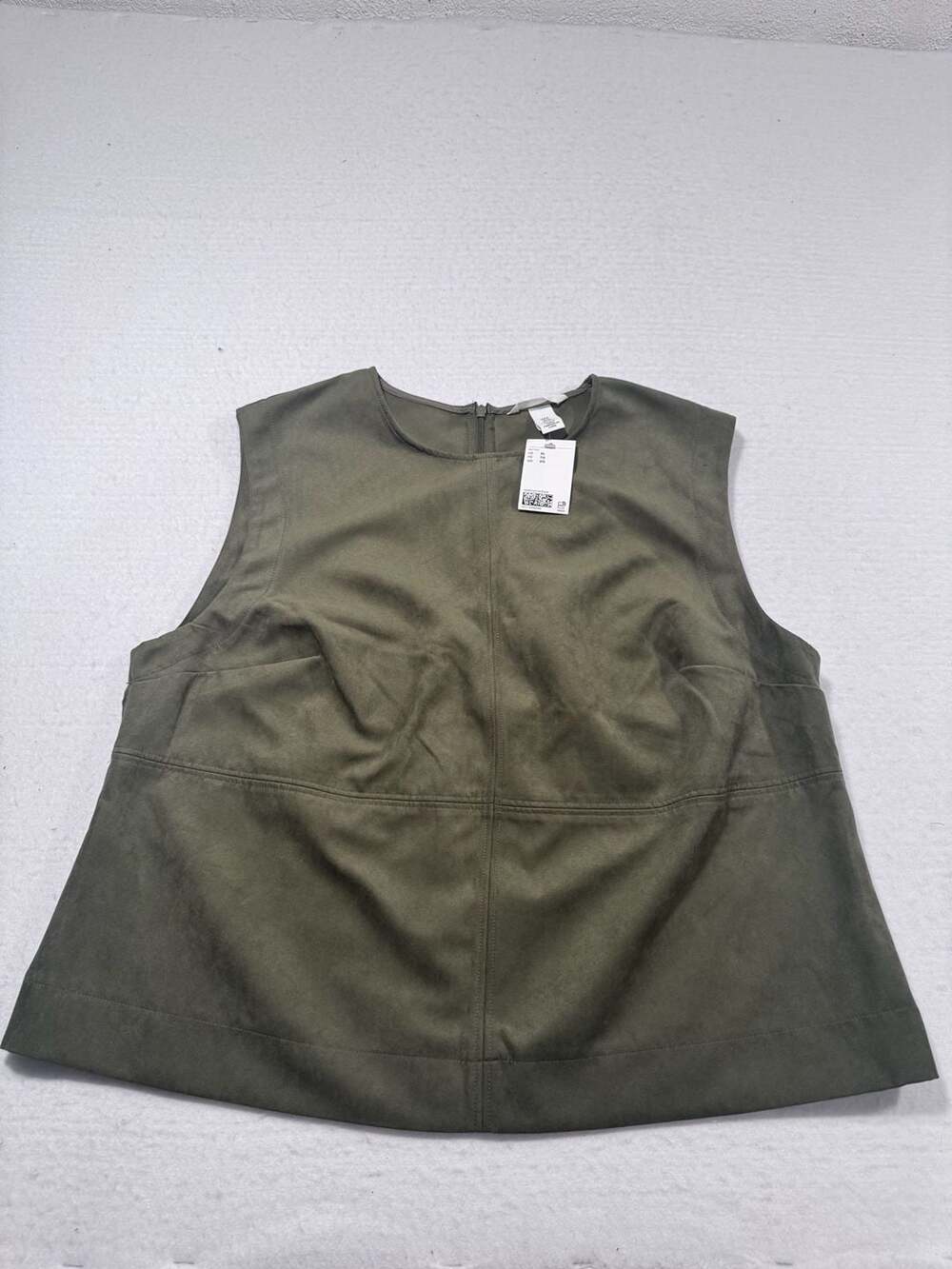 H&M Olive Green Faux Suede Sleeveless Top Size XL NWT